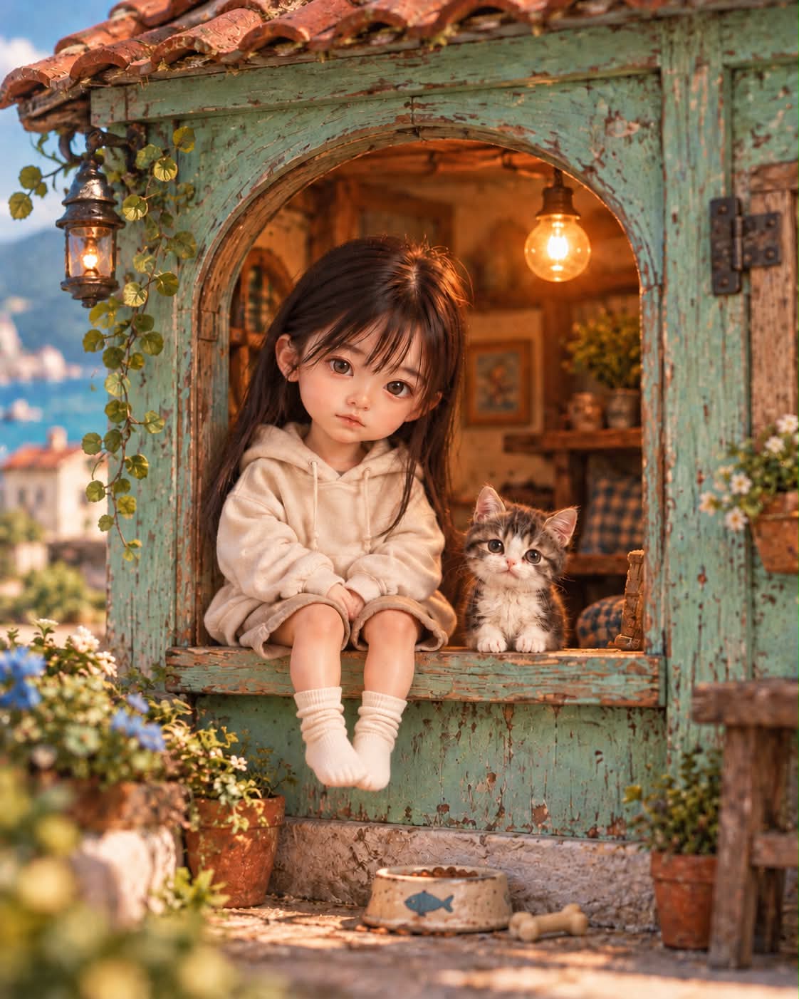 Handcrafted Miniature Doll in a Cottage Window