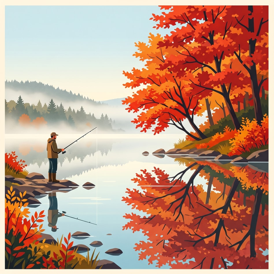 Serene Autumn Lakeside Illustration