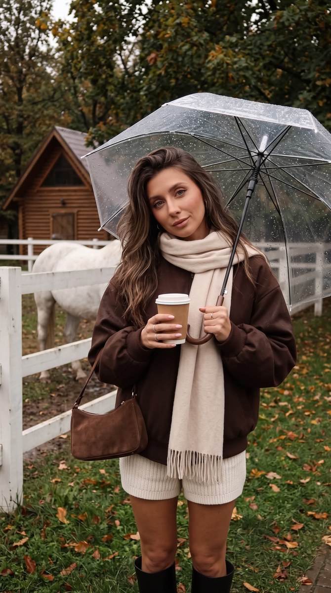 Rainy Autumn Coffee Moment at a Country Stable