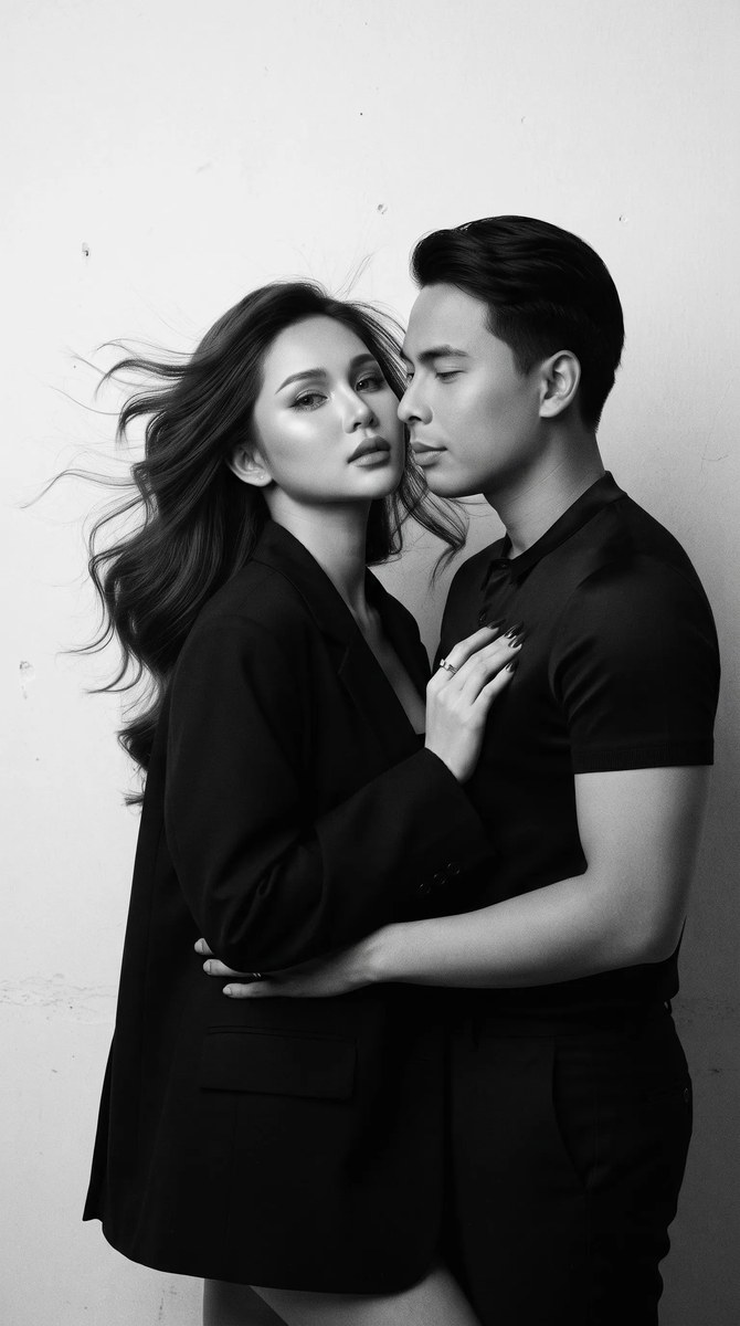 Dark Romantic Black-and-White Couple Editorial Portrait output 7
