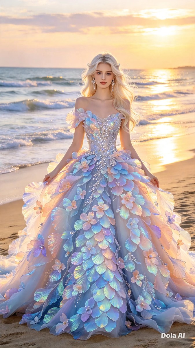 Iridescent Ball Gown on a Sunset Beach output 3