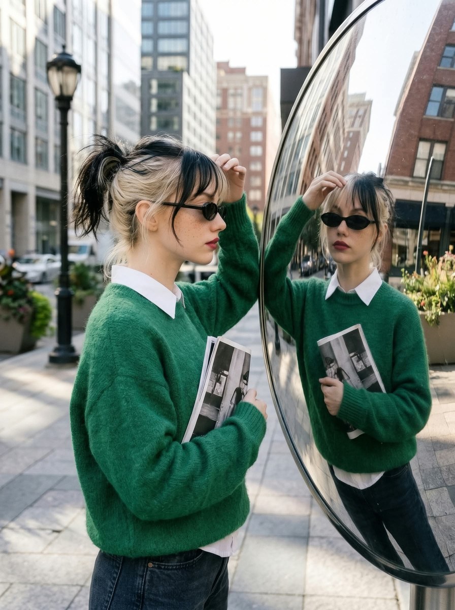 Street-Style Portrait Beside a Curved Mirror output 4