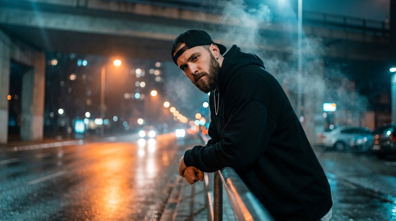 Cinematic Urban Night Portrait - Moody Streetwear Aesthetic