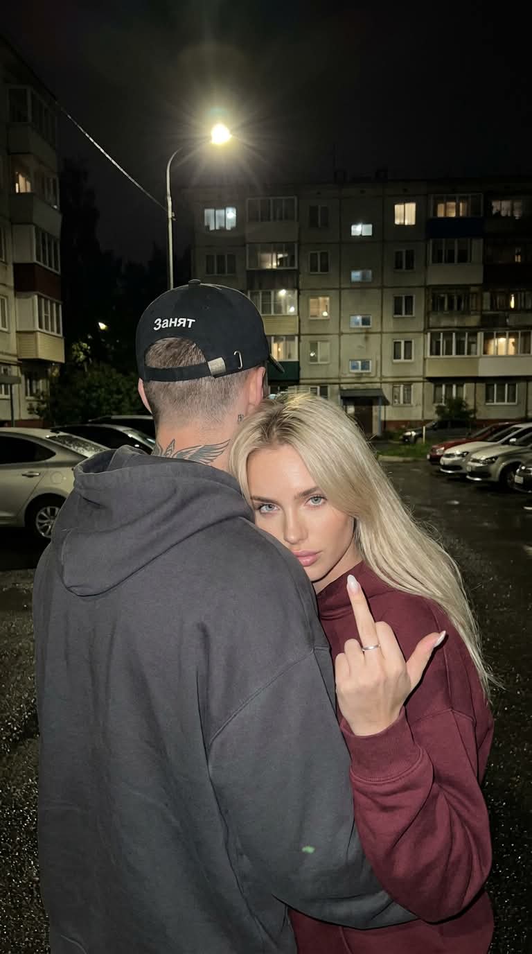 Flash-Photographed Couple on a Rainy Night Street output 1