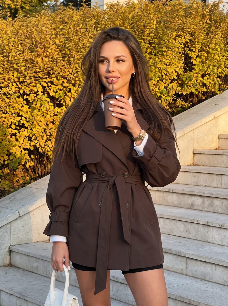 Autumn Street Portrait in a Dark Brown Trench Coat