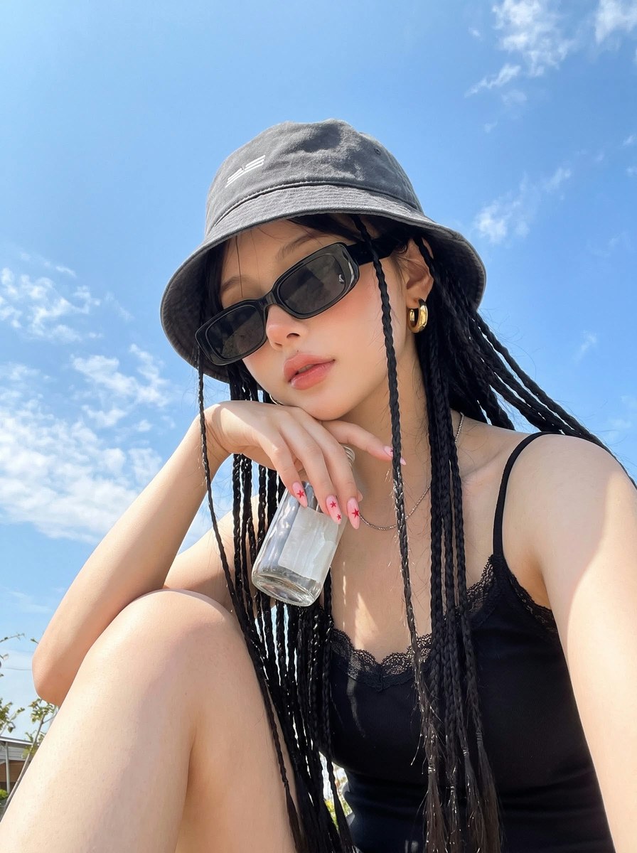 Low-Angle Sky Portrait with Micro-Braids output 2