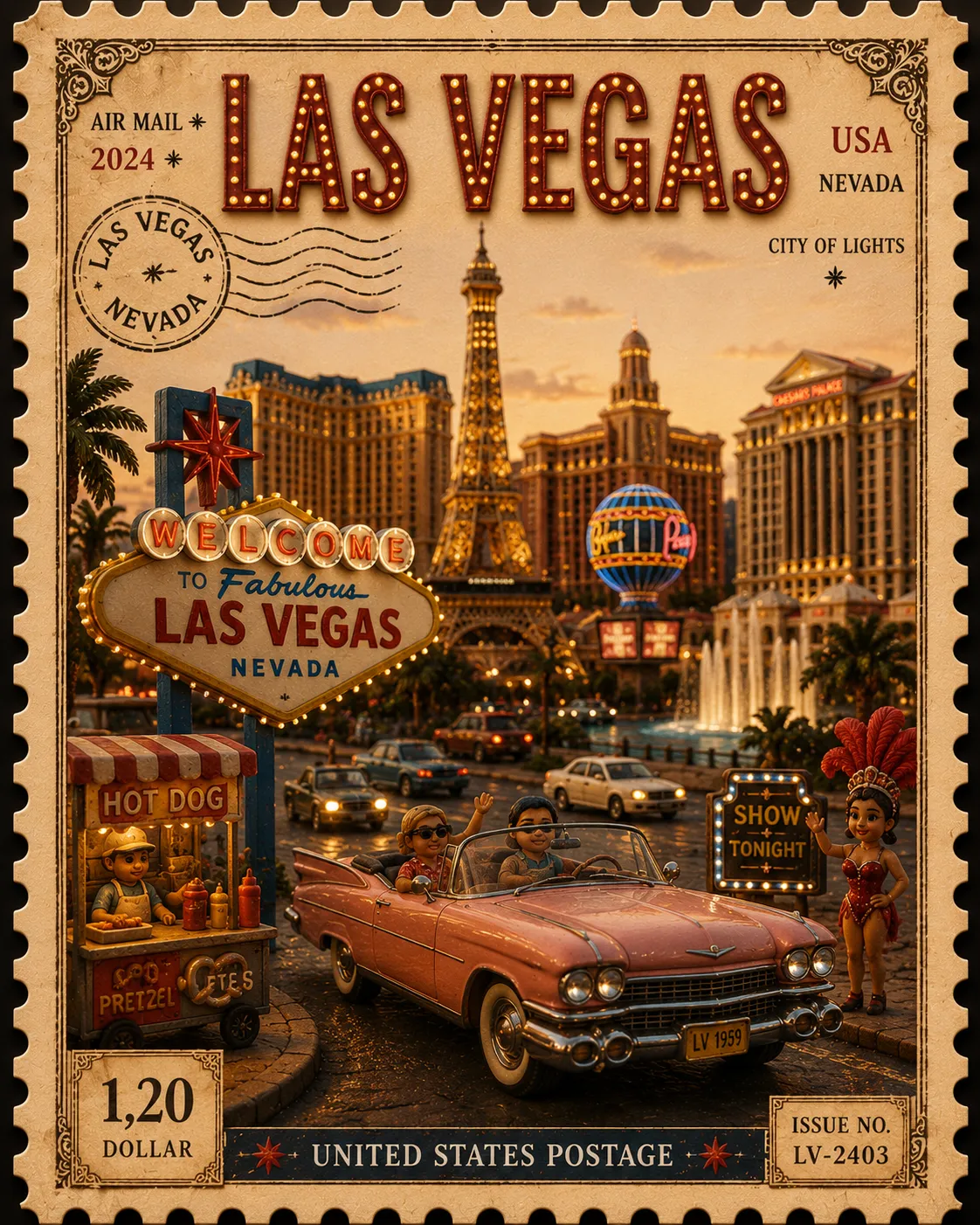 Collectible Vintage Postage Stamp City Diorama