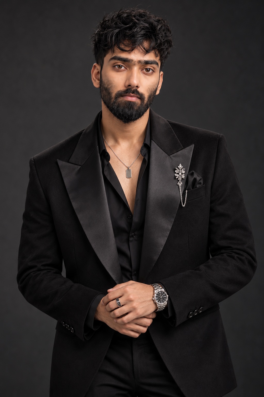 Black-on-Black Studio Portrait with Silver Details