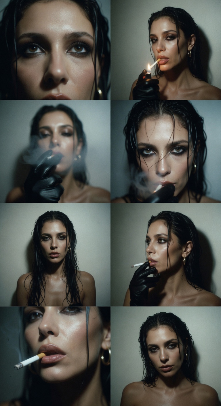 Create an Eight-Panel Lo-Fi Smoky Editorial Portrait