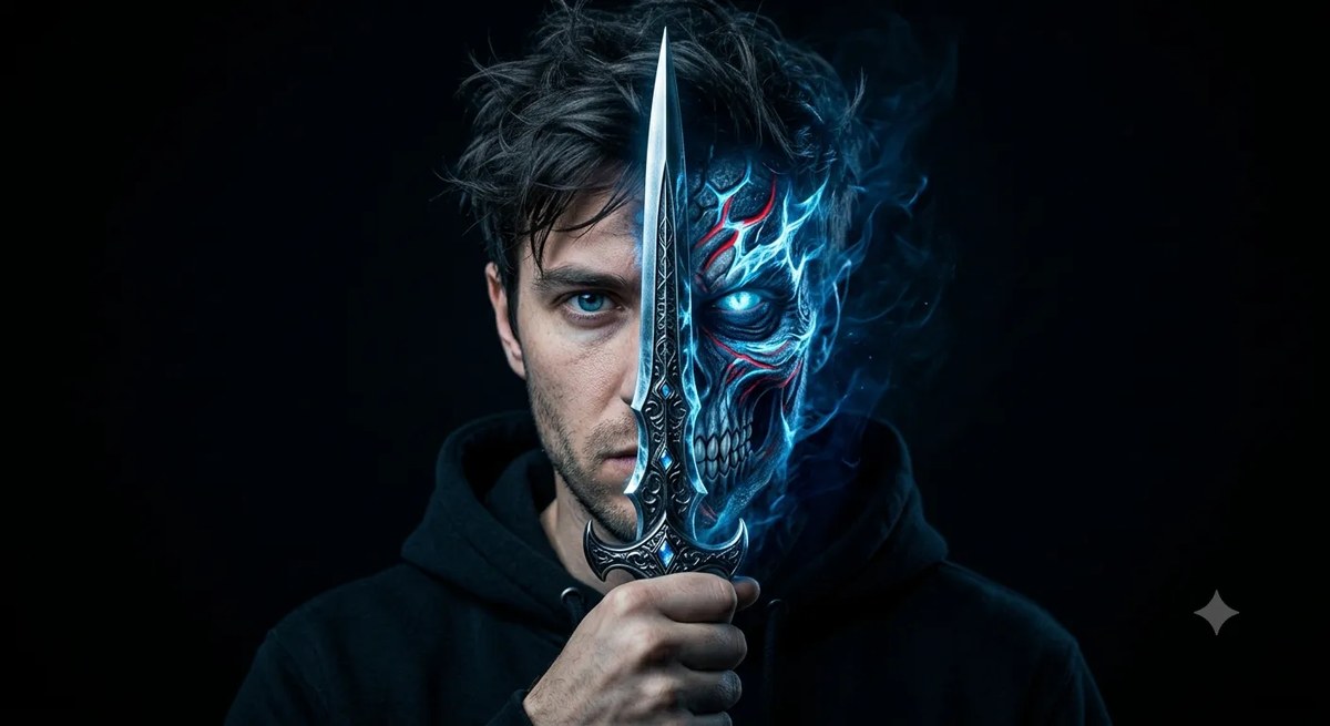 Cinematic Dark-Fantasy Split-Face Portrait output 2