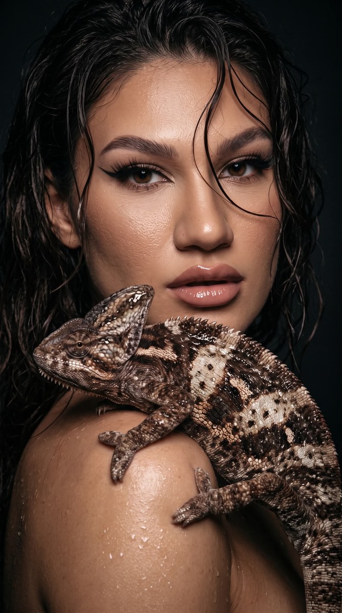 Dark Glamour Portrait with a Chameleon output 2