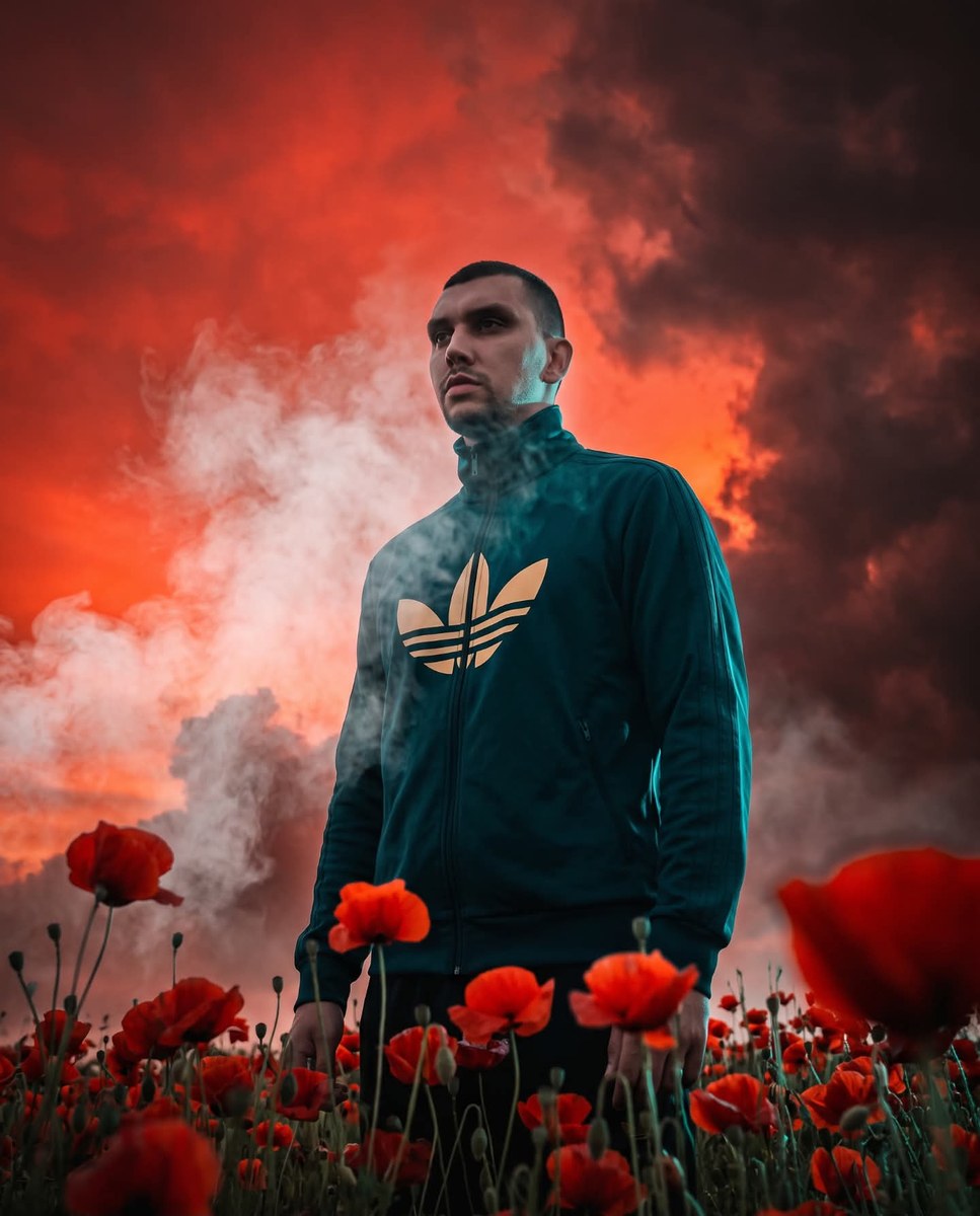 Man in a Poppy Field Under a Fiery Sky output 2