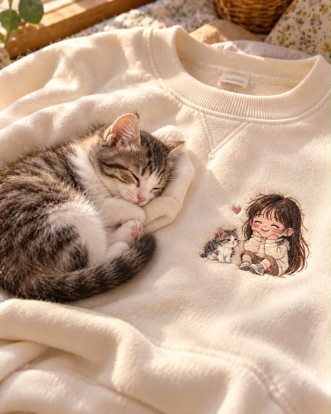 Embroidered Sweatshirt with a Sleeping Baby Animal output 2