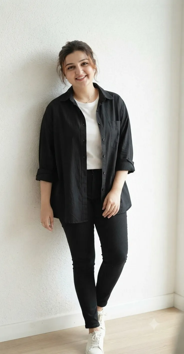 Casual Full-Body Portrait Against a White Wall