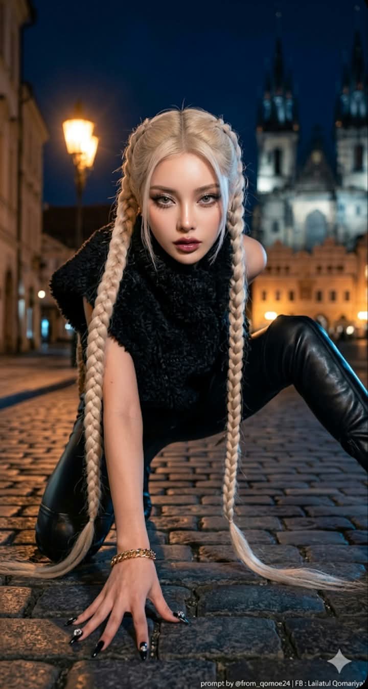 Low-Angle Night Glam Fashion Portrait output 1