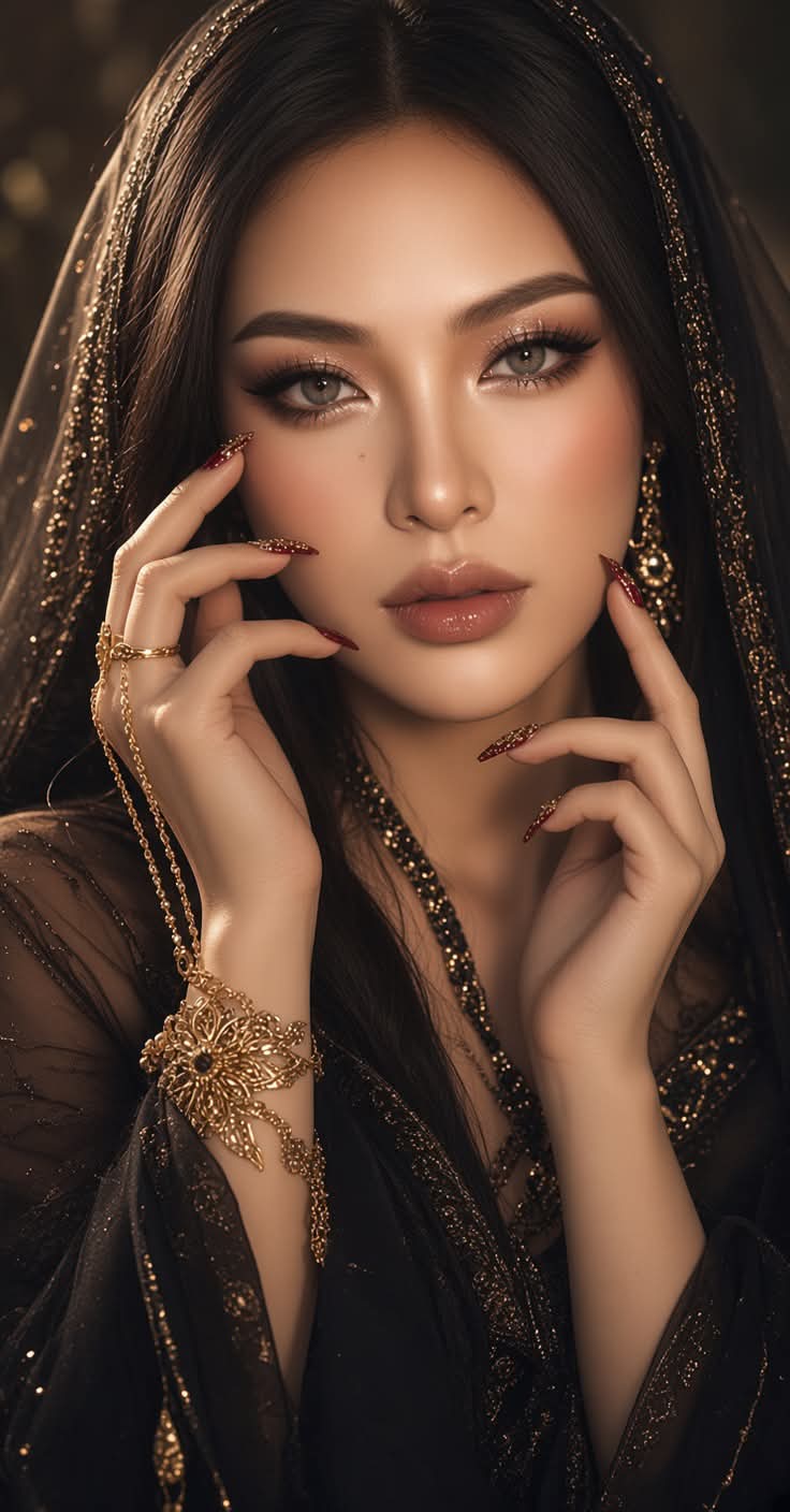 Black Veil and Gold Beauty Editorial Portrait output 2