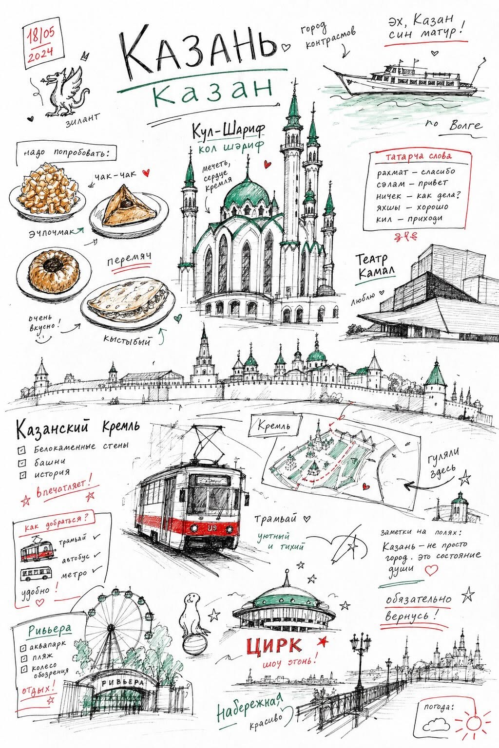 Kazan Travel Journal Sketch