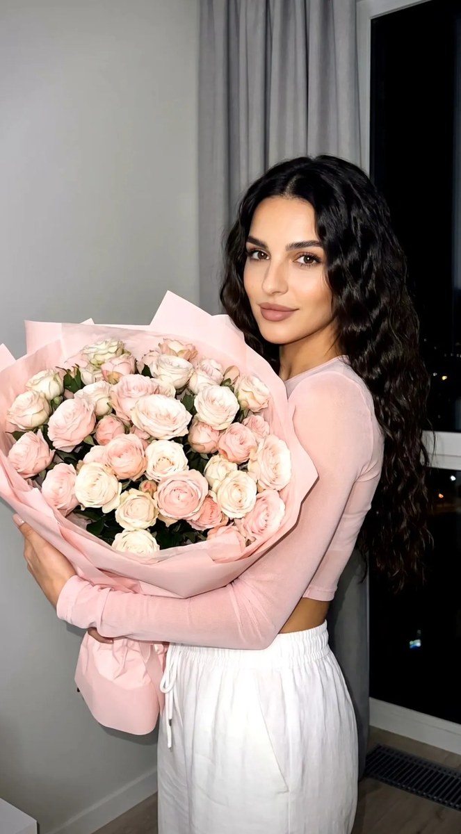 Photorealistic Evening Portrait with a Rose Bouquet output 1