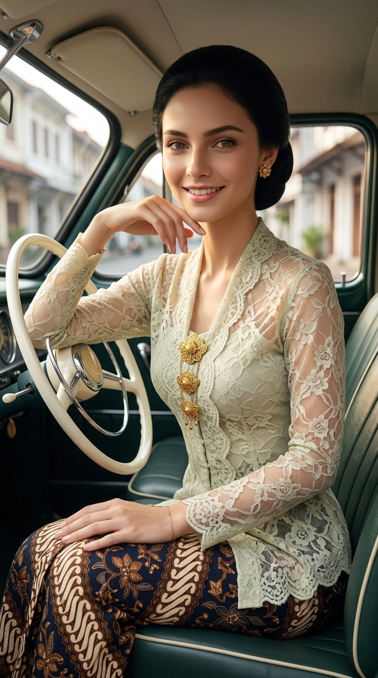 Timeless Kartini Kebaya Portrait in a Classic Car output 2
