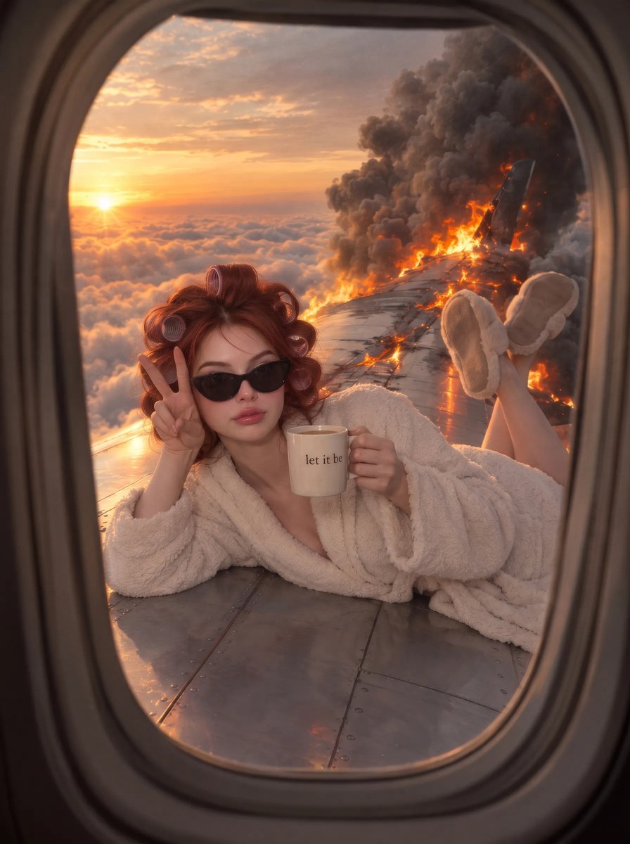 Calm Coffee on a Burning Airplane Wing output 2