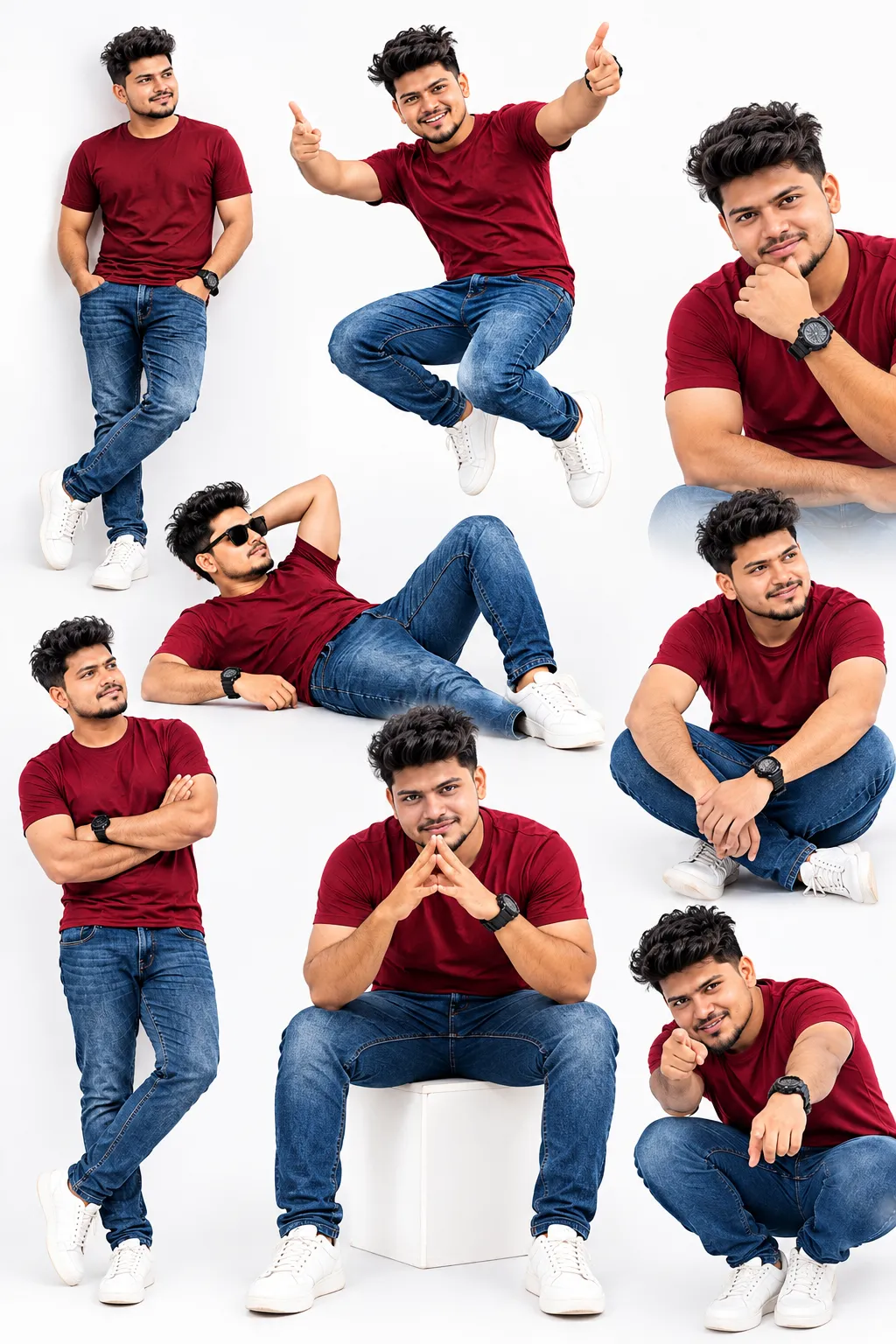 Dynamic Multi-Pose Studio Collage of a Young Indian Man