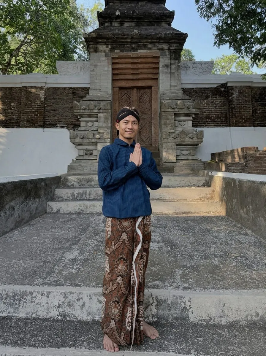 Photorealistic Javanese Man at a Traditional Gate