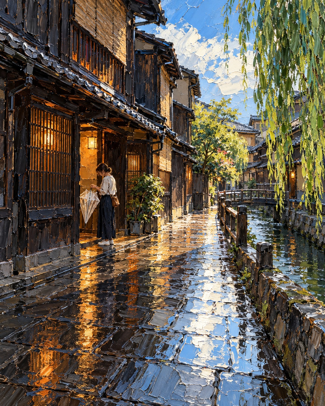 Rain-Soaked Landmark in Palette-Knife Oil output 2