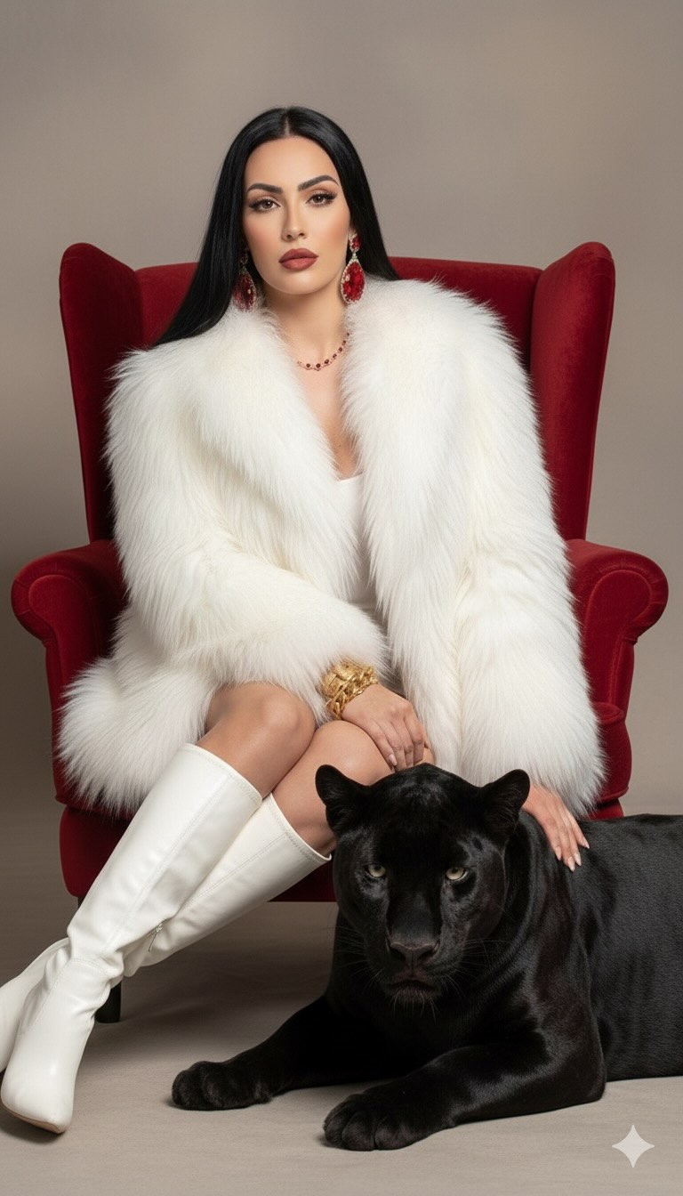 Woman with a Black Panther in a Red Armchair output 1