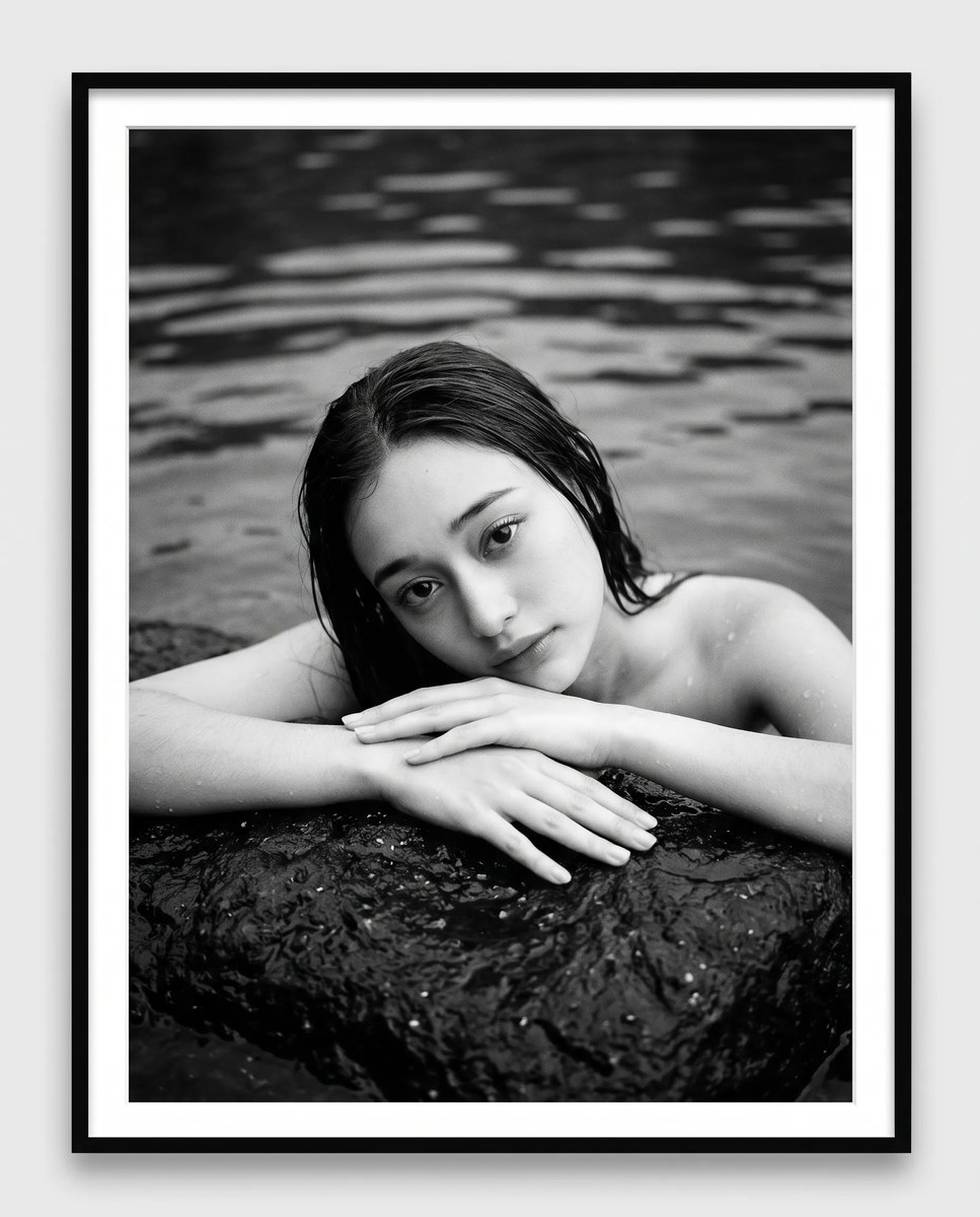 Moody Black-and-White Fine-Art Portrait by Water