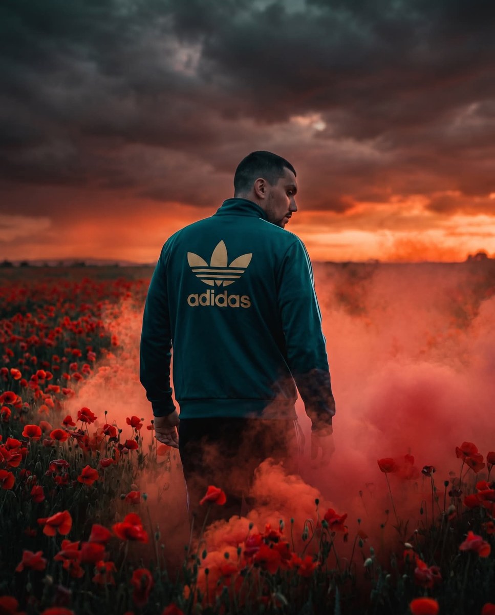 Man in a Poppy Field Under a Fiery Sky output 4
