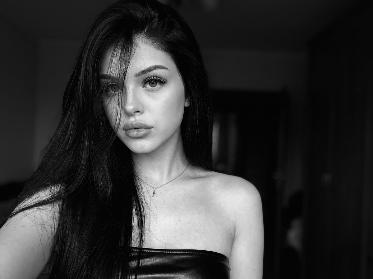 Moody Black-and-White Close-Up Selfie output 1