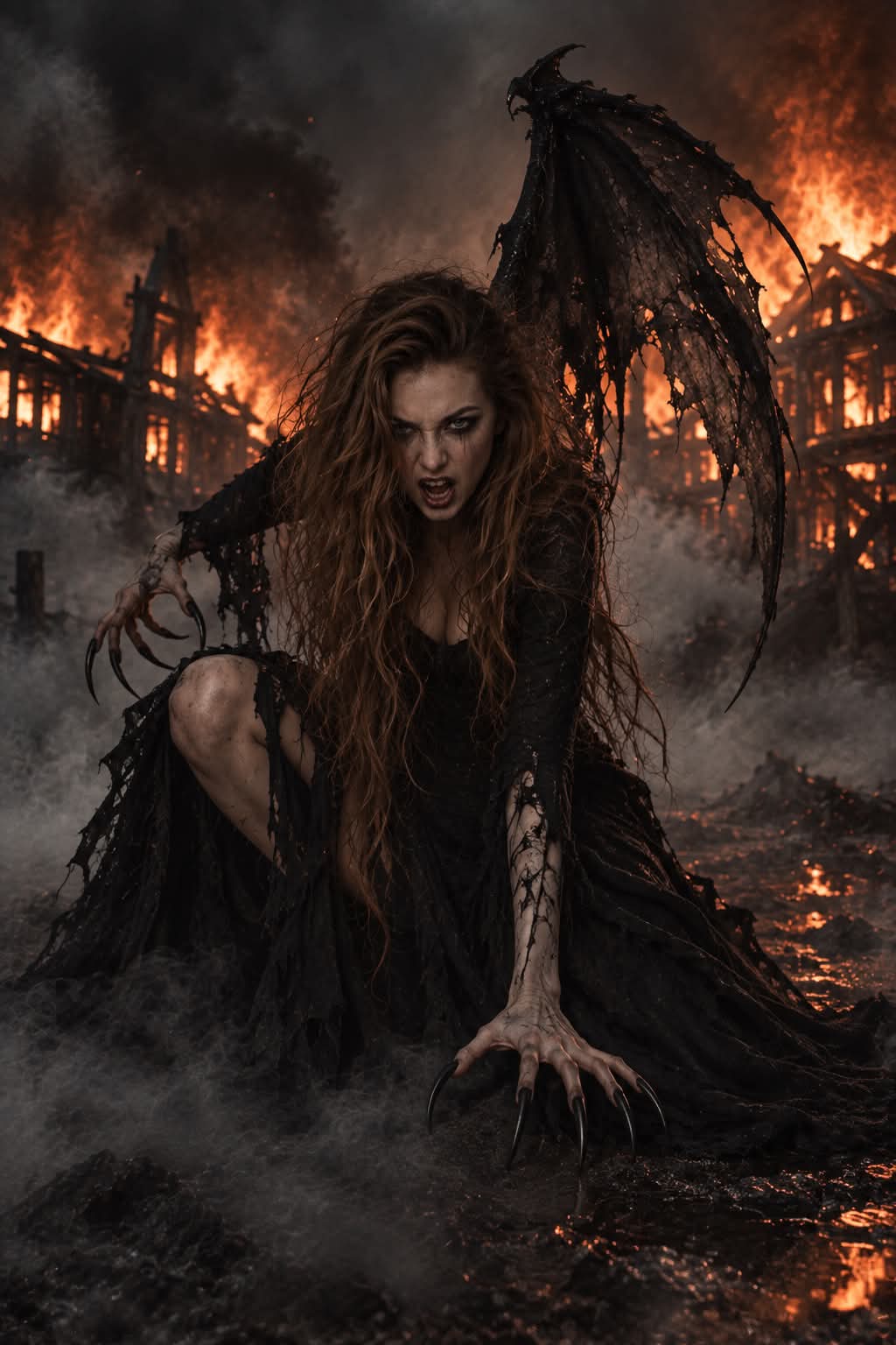 Demonic Woman Amid Burning Ruins output 2