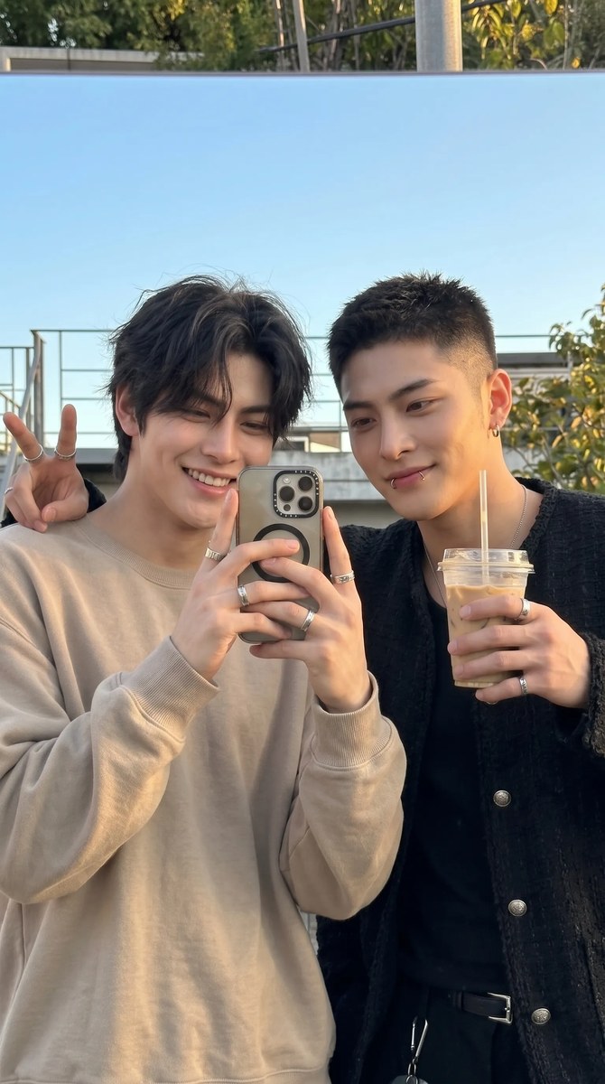 Golden-Hour Mirror Selfie of Two Young Men output 6