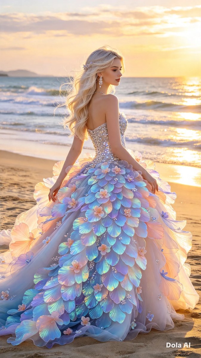Iridescent Ball Gown on a Sunset Beach output 2