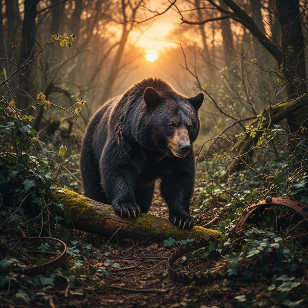 Wary Bear in a Hostile Woodland