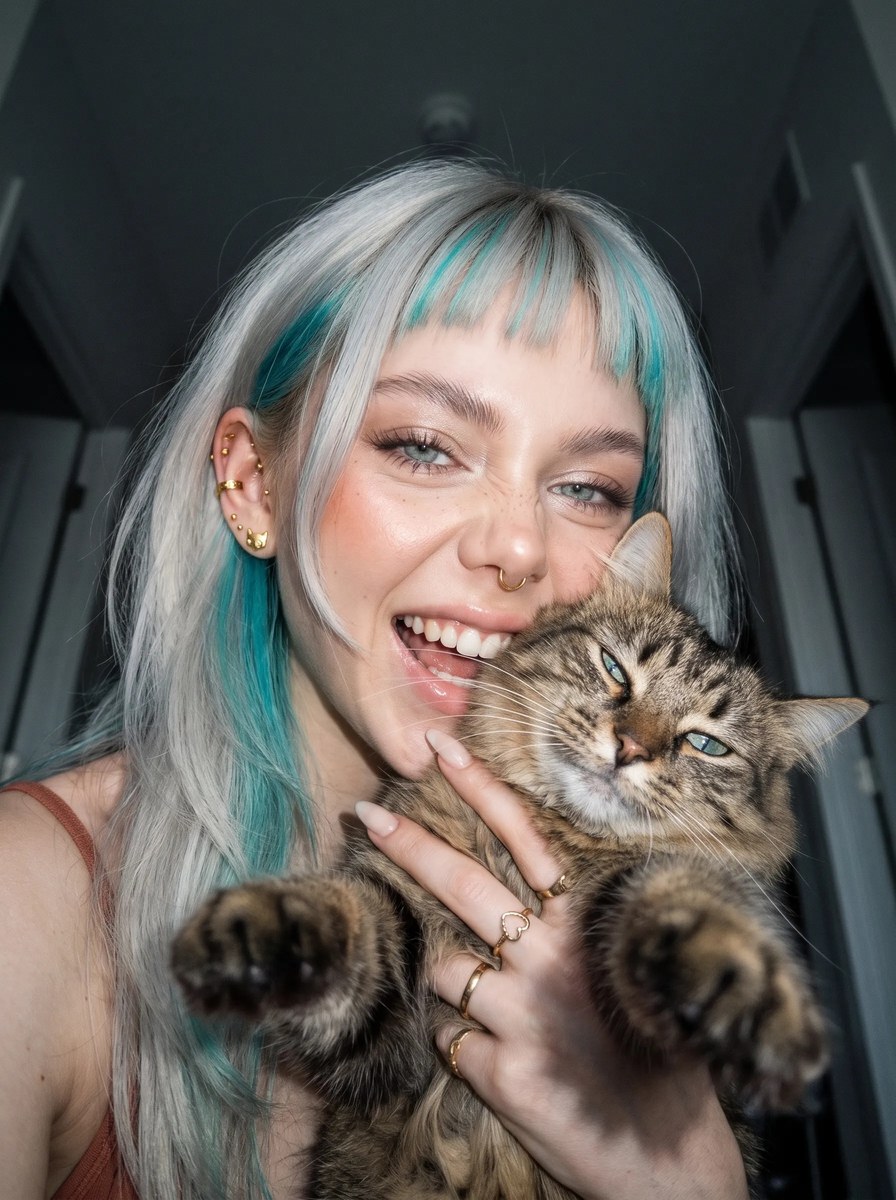 Young Woman Cuddling a Tabby Cat output 12