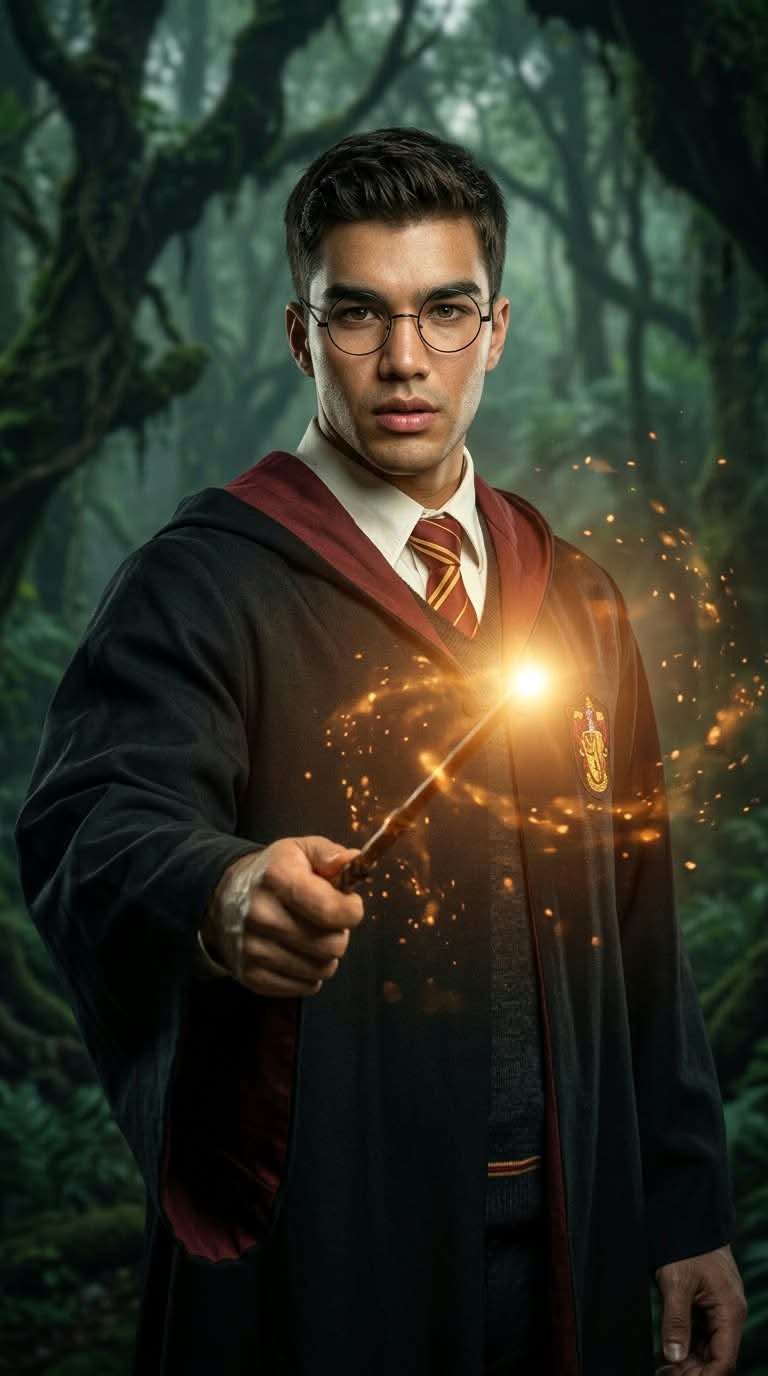 Cinematic Gryffindor Wizard Fashion Portrait