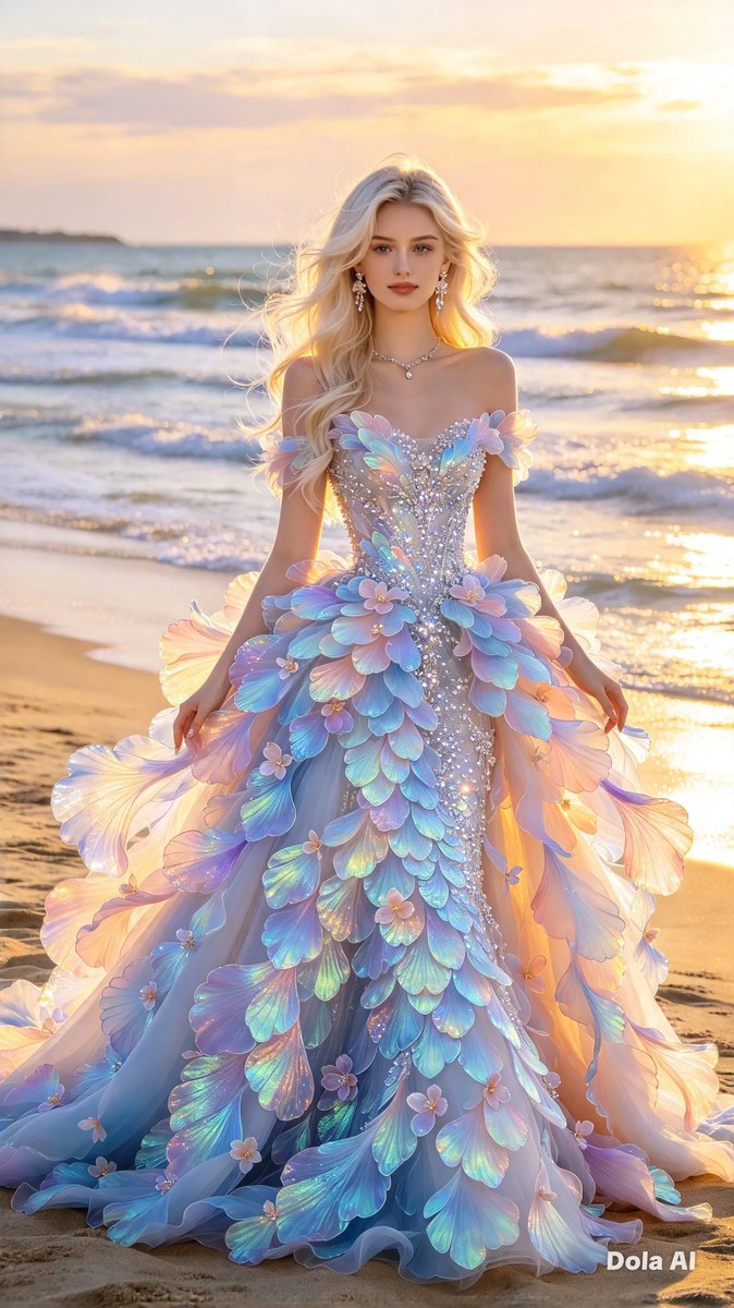 Iridescent Ball Gown on a Sunset Beach output 4