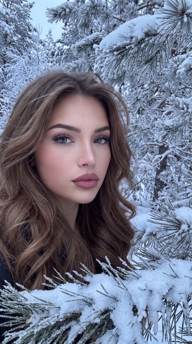 Photorealistic Winter Forest Selfie