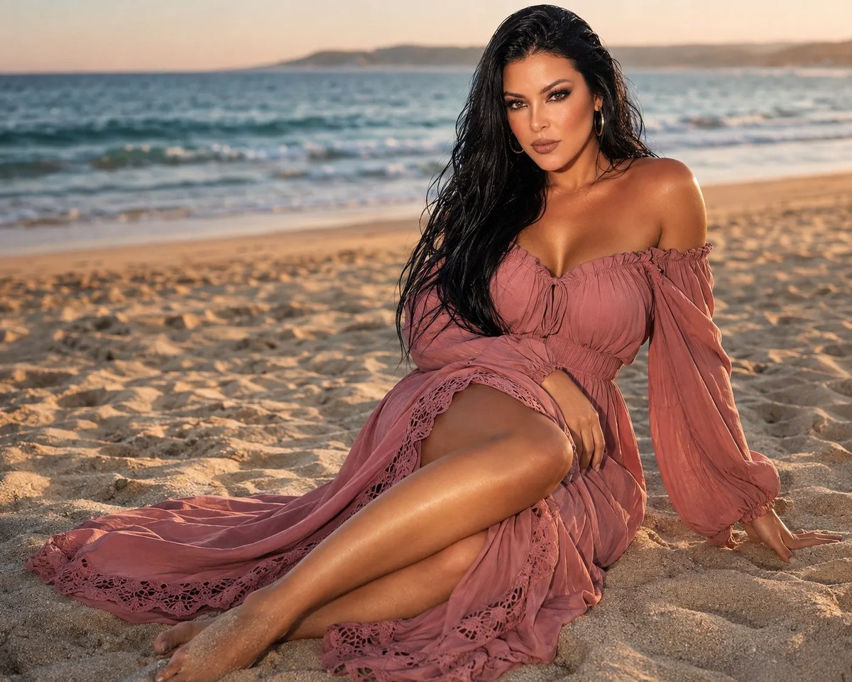 Golden-Hour Beach Editorial Portrait output 2