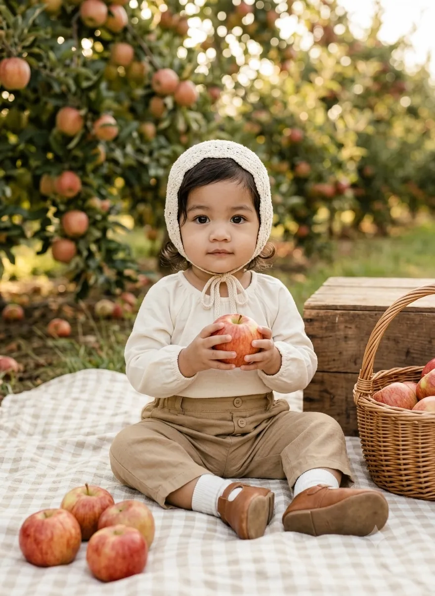 Aesthetic Apple Orchard Picnic Toddler Portrait output 2
