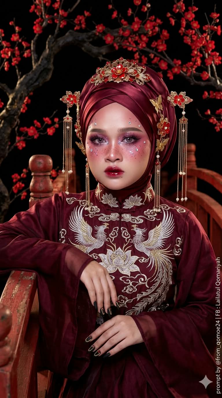 Cinematic Hanfu Portrait with Burgundy Hijab output 2