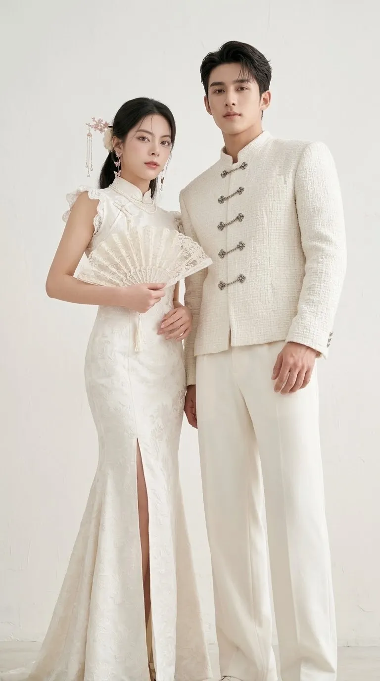 Modern Oriental Wedding Couple in a High-Key Studio output 5