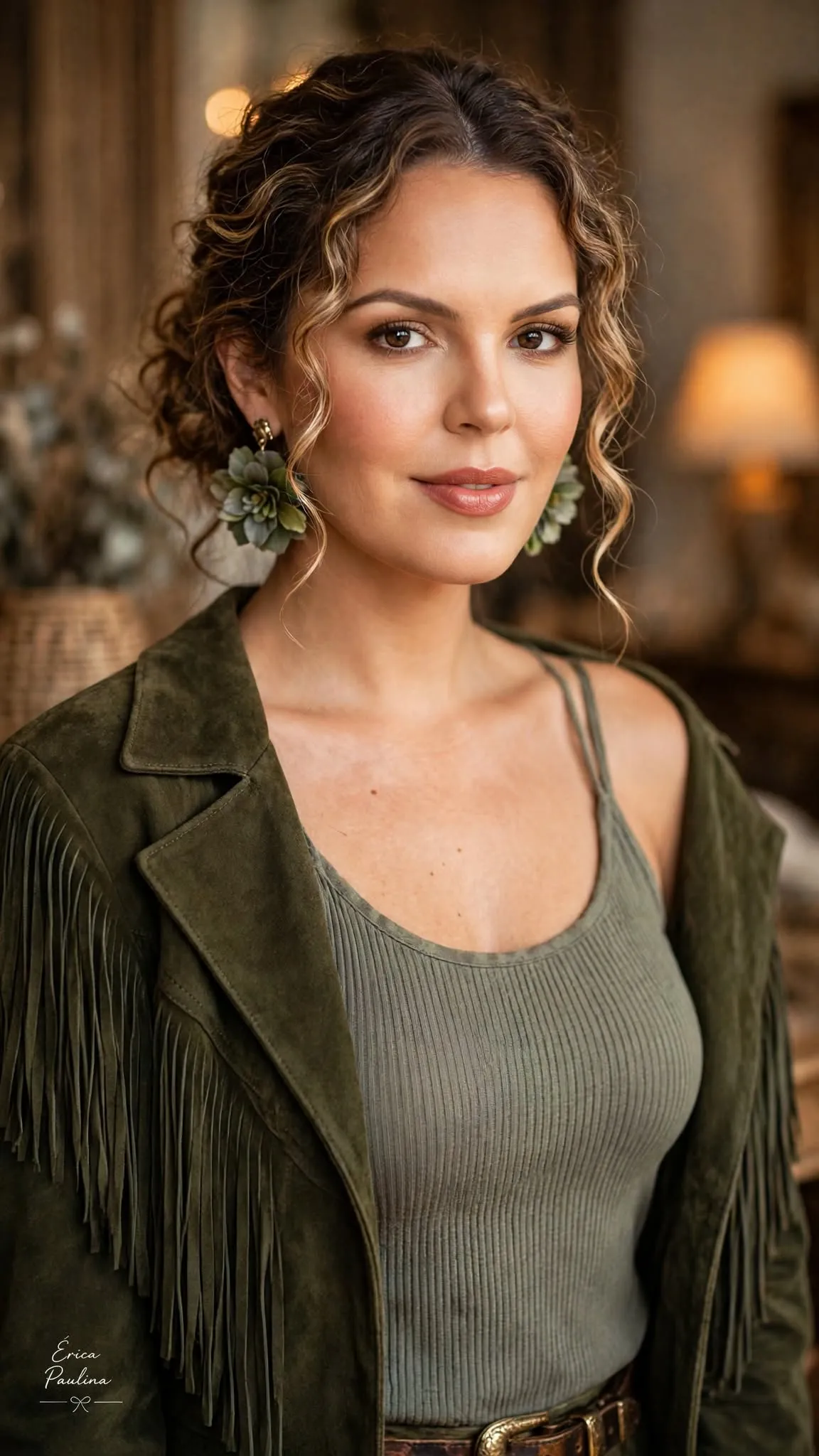 Olive Green Boho-Chic Editorial Portrait output 2