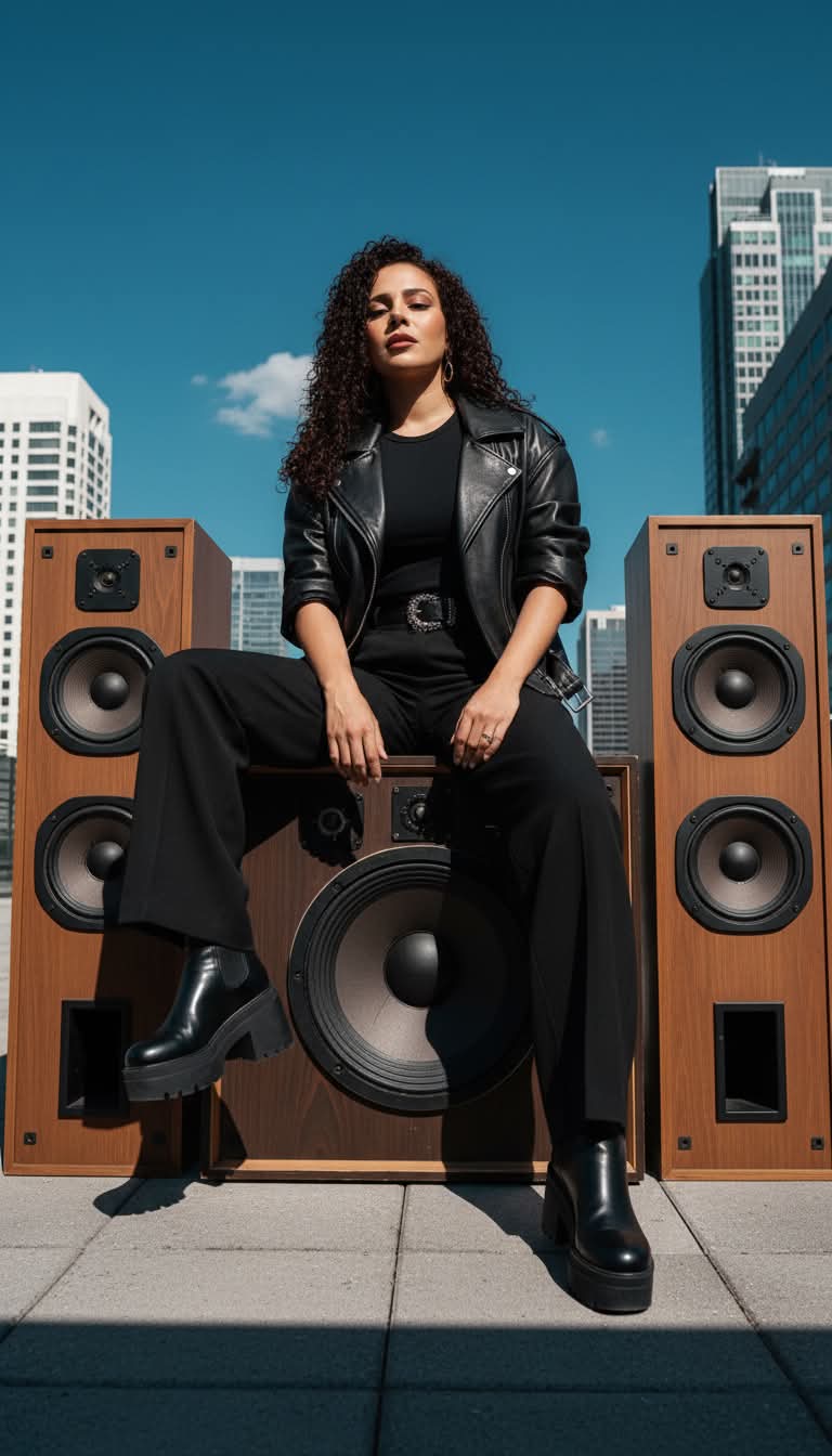 Urban Fashion Editorial Portrait with Vintage Speakers output 2