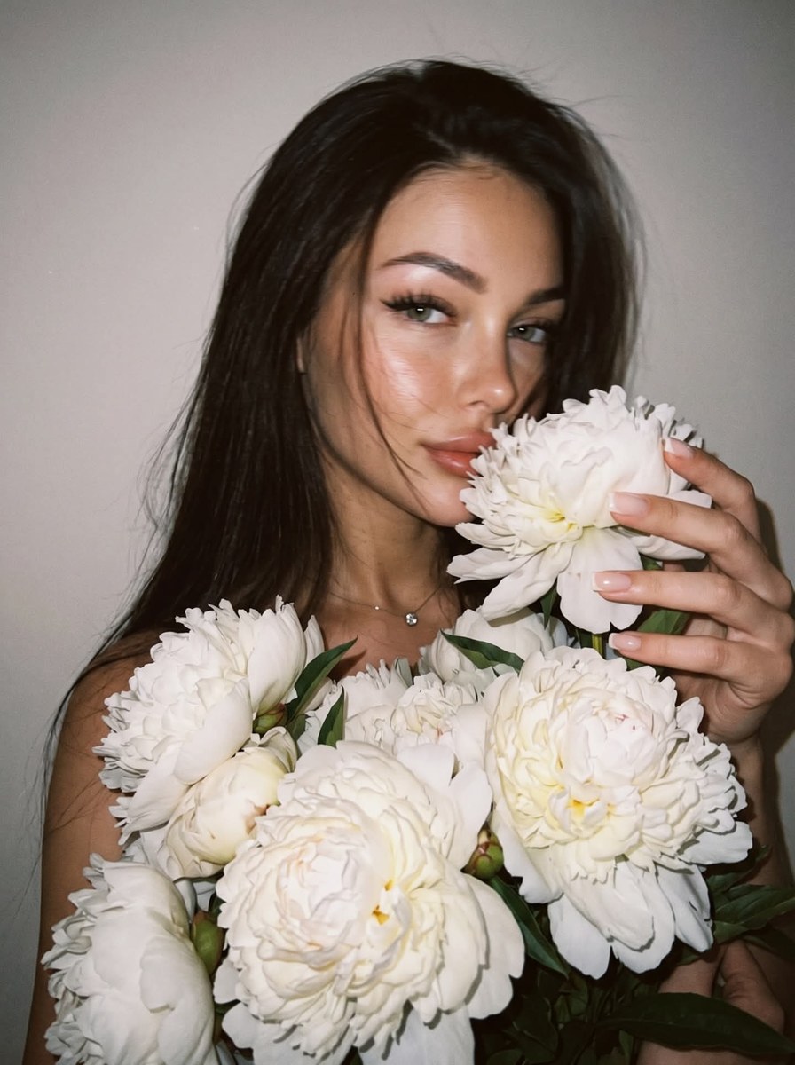 Spontaneous Selfie with White Peonies