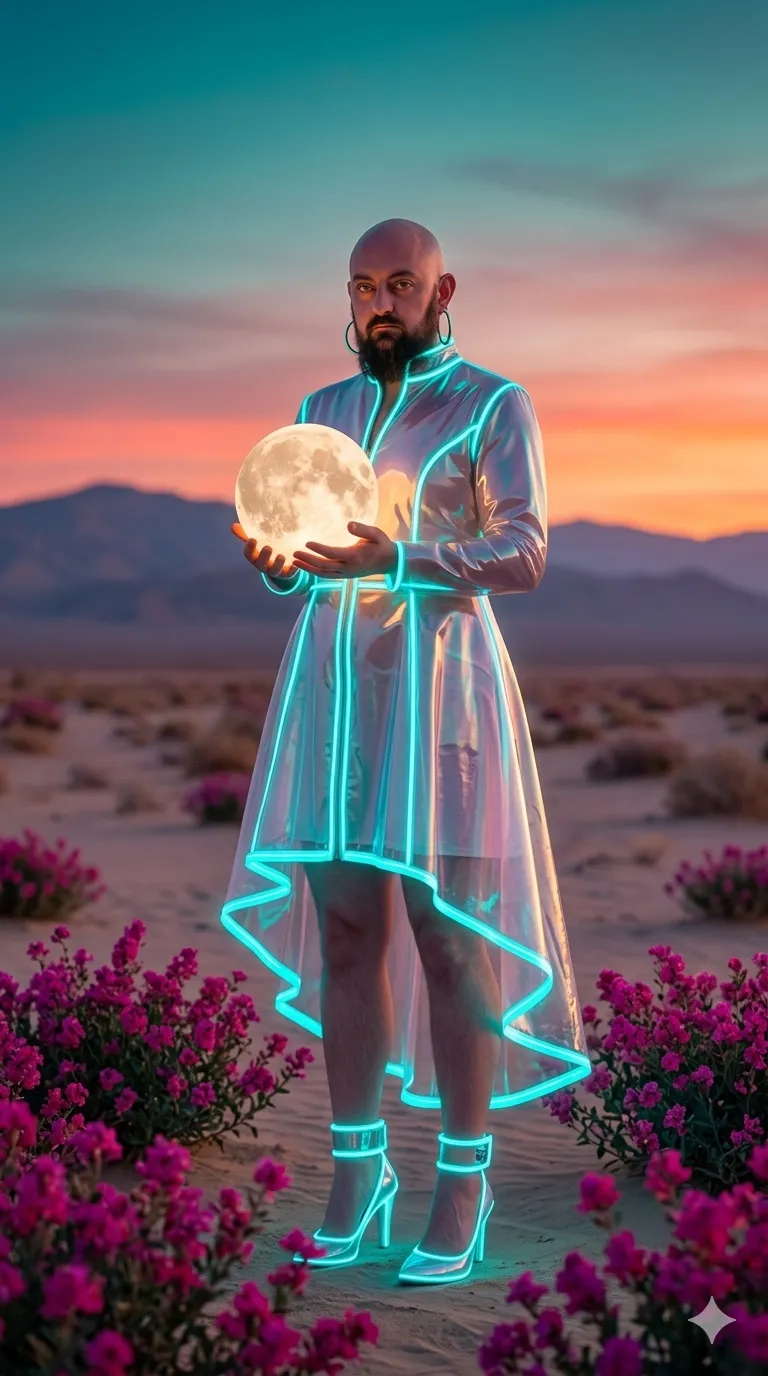 Cyberpunk Desert Moonlight Fashion Portrait
