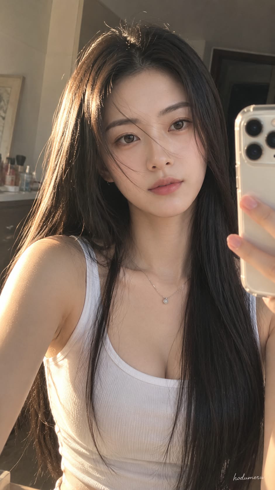 Warm Window-Light Mirror Selfie