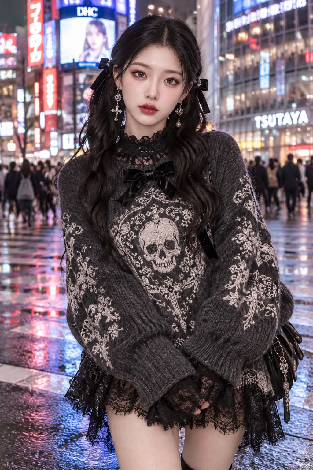 Neon Shibuya Editorial with Embroidered Knitwear