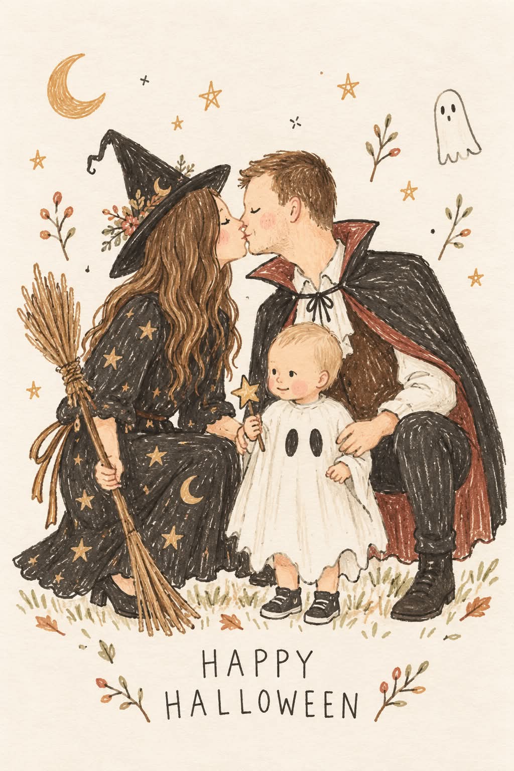 Hand-Drawn Halloween Greeting Card from a Photo
